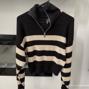 Striped Cropped Quarter Zip Sweater